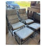 (2) Metal Outdoor Chairs w/ Ottomans & Cushions