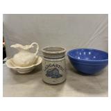 Pitcher & Bowl, Pottery Mixing Bowl, Crock