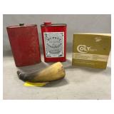 Gun Powder Tins, Powder Horn, Colt Manual