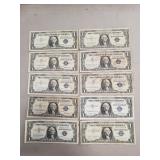 (10) U.S. Silver Certificate One Dollar Bills