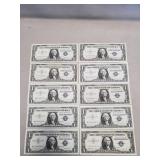 (10) U.S. Silver Certificate One Dollar Bills