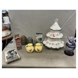 Slag Glass Owl, Lighted Ceramic Tree, Insulators,
