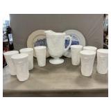 Harvest Grape Milk Glass Pitcher & Tumblers,