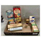 Vintage Milk Cartons, Cocoa Tins, Shaving Brush,
