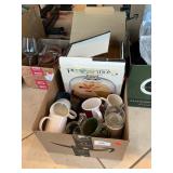 Box Lot With Coffee Mugs, Cake Stand