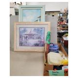 (2) Framed Wall Art Pieces, (1) Wall Mirror & Box
