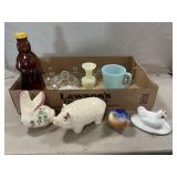 Ceramic Animals, Marble Vase, Fire King Mug,