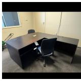 Dark Brown L Shaped Office Desk w 2 Chairs