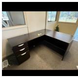 L Shaped Office Desk Espresso Three Drawer Pedesta