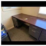 Brown Laminate Office Desk Gray Pedestal Filing