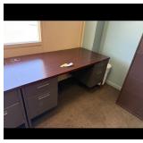 Dark Wood Gray Office Desk File Cabinets