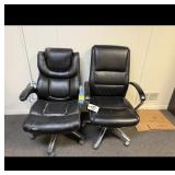 Two Black Faux Leather Swivel Office Chairs As Is