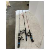 Three Zebco 33 Spincast Rod and Reel Combos