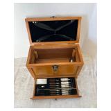 Wood Shoe Shine Box with Brushes