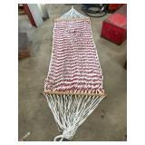 Red and White Woven Cotton Rope Hammock