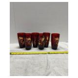Maroon Glass Cups with Gold Designs