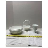 Milk Glass Hobnail Bowls and Pedestal Goblet