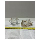 Pattern Glass Creamer and Sugar Set with Gold Trim