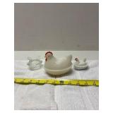 Four "Hen on Nest" Covered Glass Dishes