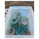 Blue and Clear Glass Jars and Bottles