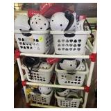 6 Baskets on stand with helmets and roller blades