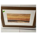 Large Framed Orange Sunset over the water