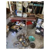 Silver plated tea set and lamp