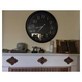 Contents of shelf and clock