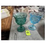 Two colored glass stemware pieces