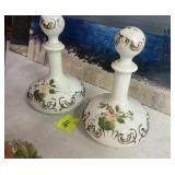 Two hand-painted glass decanters