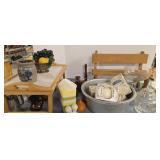Doll bench serving tray wooden utensils