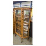 Vintage Oak Bow Glass China Closet Lions Heads