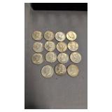 15 Kennedy Half Dollars 40% Silver