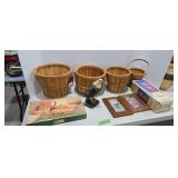 Wooden baskets prints carved bird etc