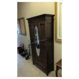 Antique Oak Wardrobe With Oval Beveled Mirror