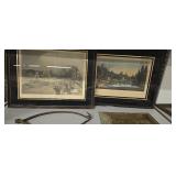 Pair Of Framed Early French Prints 25x21 Metal