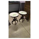 Pair Of Small Marble Top Tables 14-in Diameter