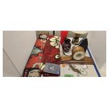 Mantle clock iron lamp rugs etc
