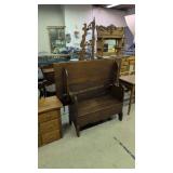 Antique Trestle Tilt Top Table With Storage Box