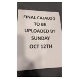 Final Catalog To Be Uploaded By Sunday Oct 12th