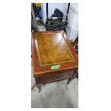 Vintage Leather Top End Table With Drawer