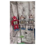 Three Vintage Toy Robots And Keychain