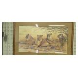 Hardest Signed Print Of Lions By Kim Brooks 1978