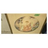 Renart Print Girl With Dogs Artist Signed 29.5