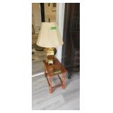 Brass Table Lamp And Maple End Table
