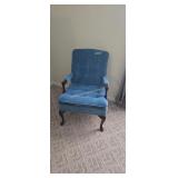 Fairfield Blue Velvet Queen Anne Style Armchair