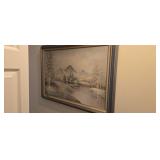 Large Framed Oil Painting Of A Mountain Scene