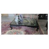 Large Oriental Black Lacquer Inlaid Glass Top