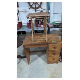 Kneehole Desk And Folding Bamboo Stand