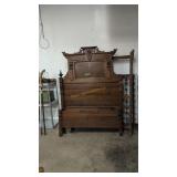 Walnut Victorian High Back Bed With Rails And